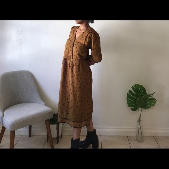 Vintage brown flowy Midi Dress Small - Picture 9 of 10